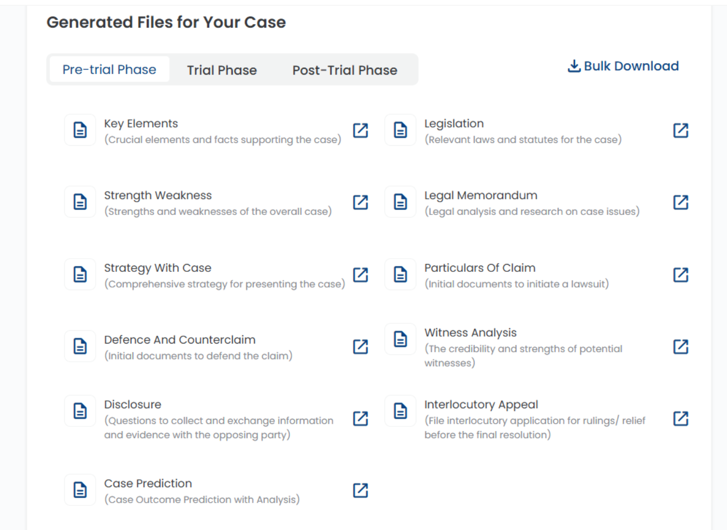 The image shows the generated reports for the user’s particular case